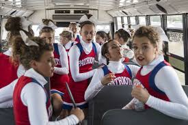 cheerleaders on bus